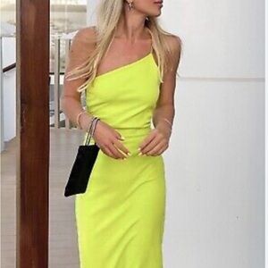 Zara Yellow Dress One Shoulder Midi